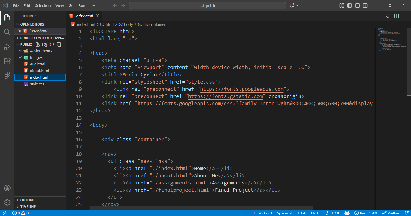 Opened Git repository in VS Code